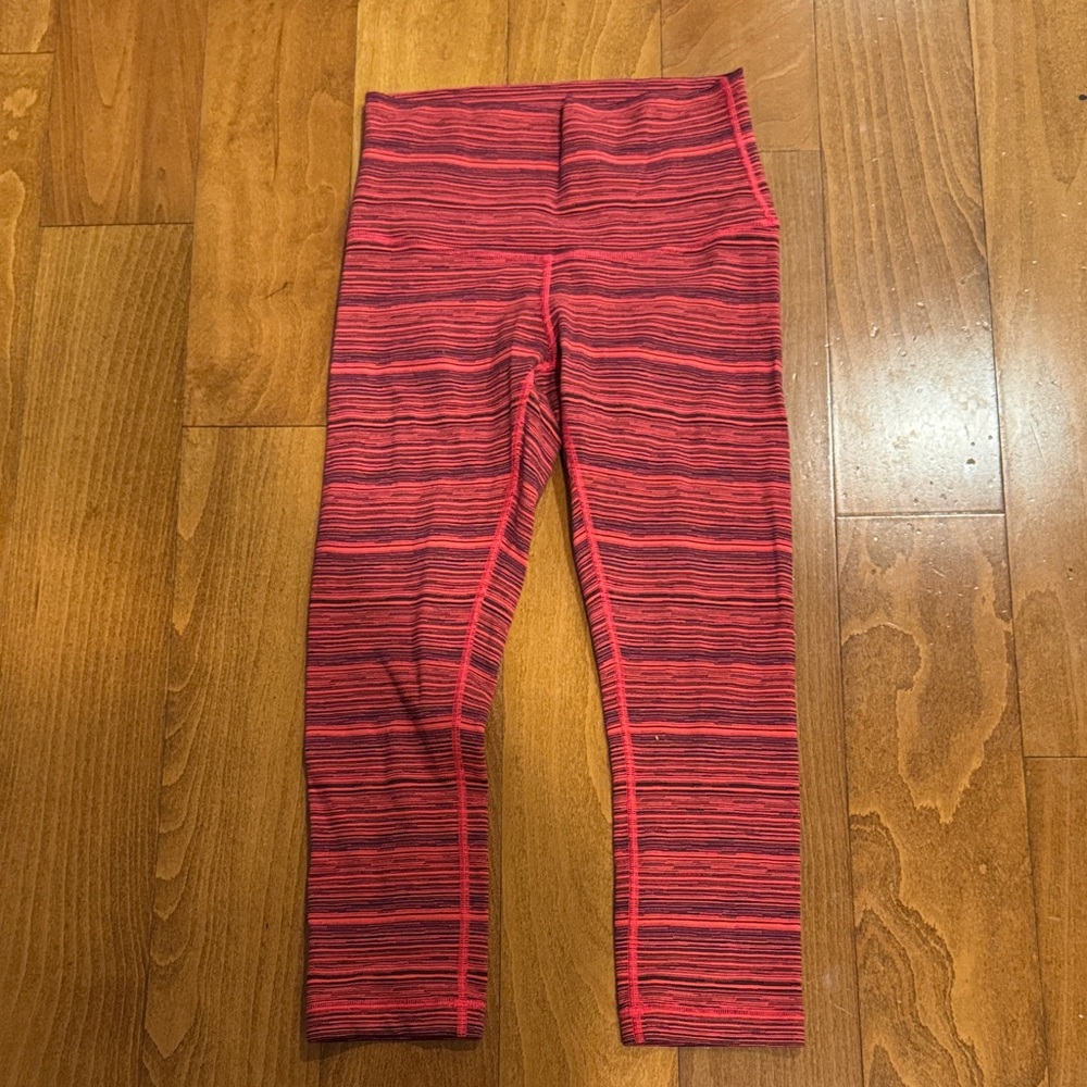 lululemon athletica Red Pink and Black Striped Cropped Leggings size 6